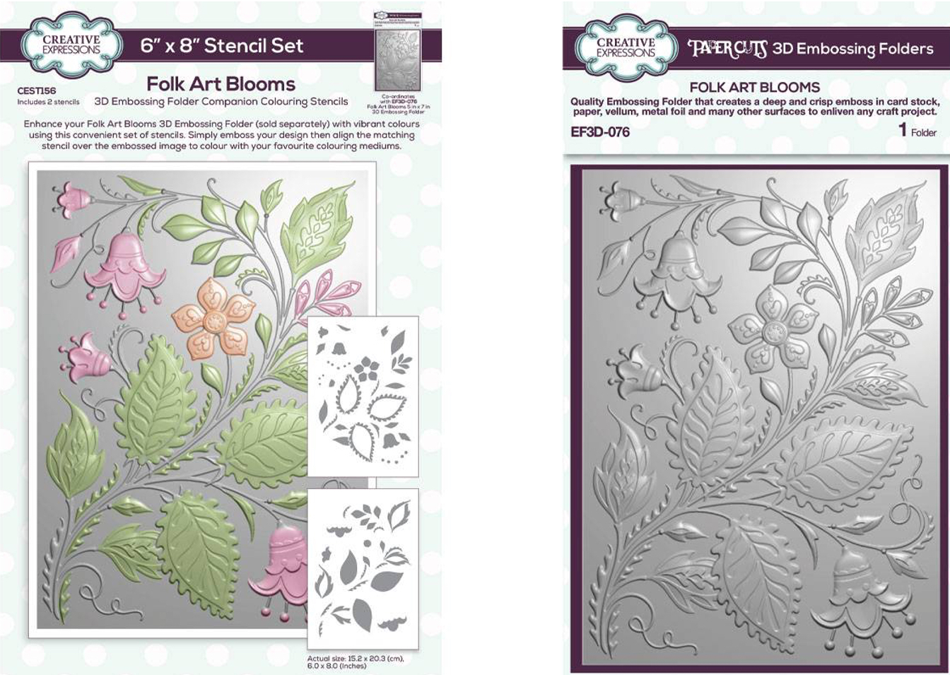 Creative Expressions Folk Art Blooms Embossing Folder and Stencil Bundle