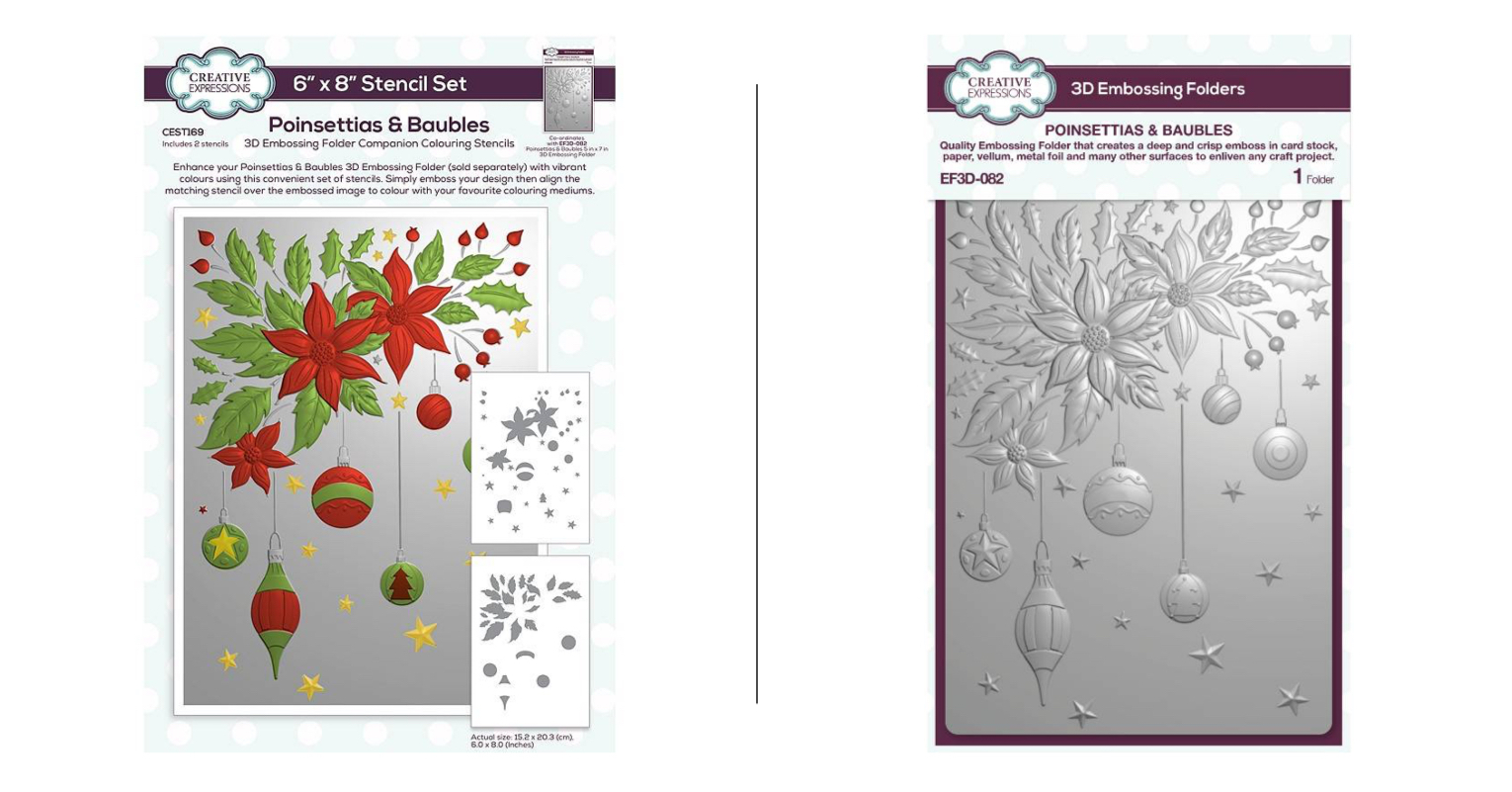 Creative Expressions Poinsettias & Baubles Embossing Folder and Stencil Bundle