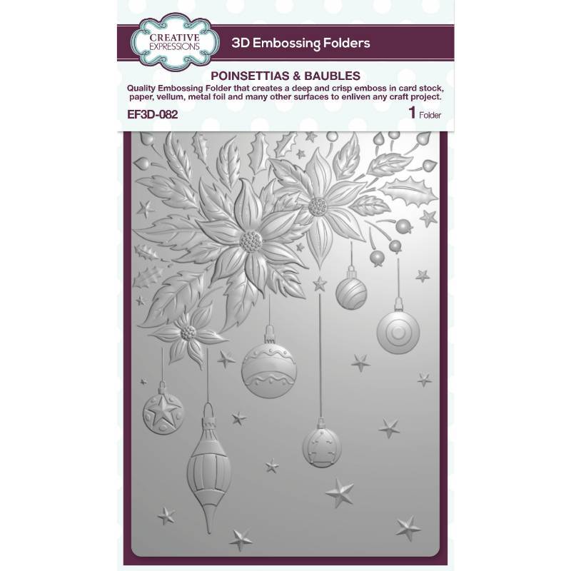 Creative Expressions Poinsettias & Baubles 5 in x 7 in 3D Embossing Folder EF3D-082