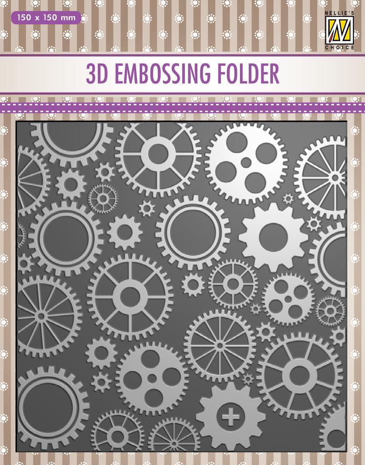 Nellie Snellen 3D Embossing Folder 6x6 Cog Wheels EF3D032