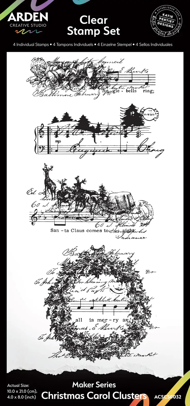 Arden Creative 4” x. 8” Clear Stamp Set - Maker Series - Christmas Carol Clusters