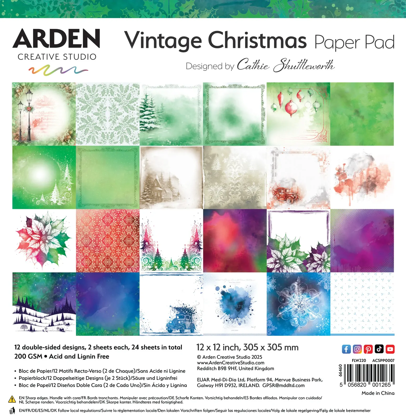 Arden Creative 12 x 12 Paper Pad - Vintage Christmas