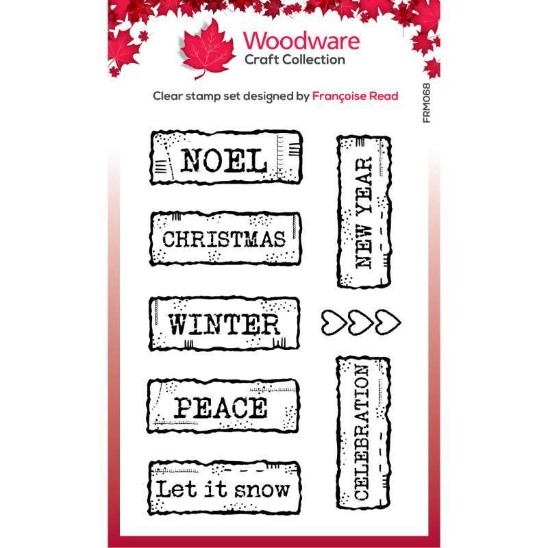 Woodware Clear Christmas Junk Labels 3 in x 4 in Stamp FRM068