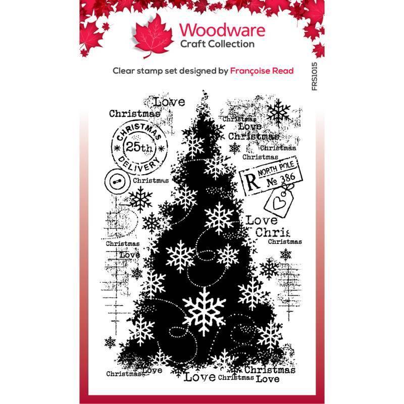 Woodware Clear Singles Snow Frosted Tree 4 in x 6 in Stamp Set FRS1015
