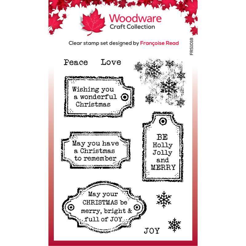 Woodware Clear Singles Christmas Old Labels 4 in x 6 in Stamp Set FRS1018