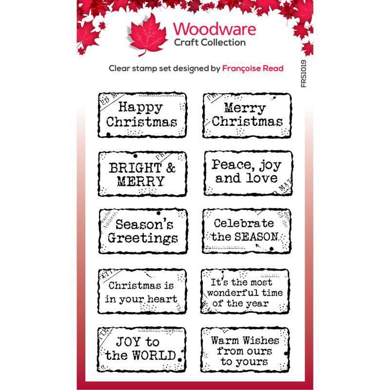 Woodware Clear Singles Christmas Distressed Labels 4 in x 6 in Stamp Set FRS1019