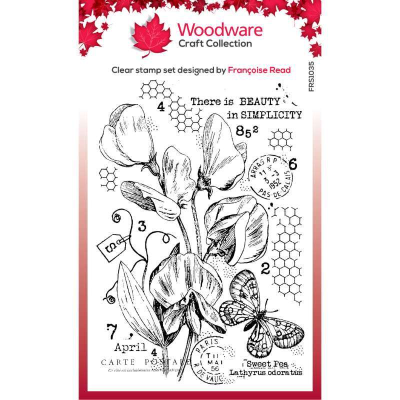 Woodware Clear Singles 4” x 6” Stamp Set - Sweet Pea Postcard - FRS10135