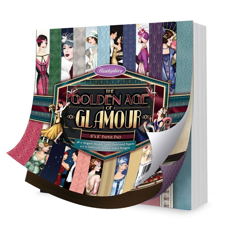 Hunkydory Crafts The Golden Age of Glamour 8x8 Paper Pad 48 Pages