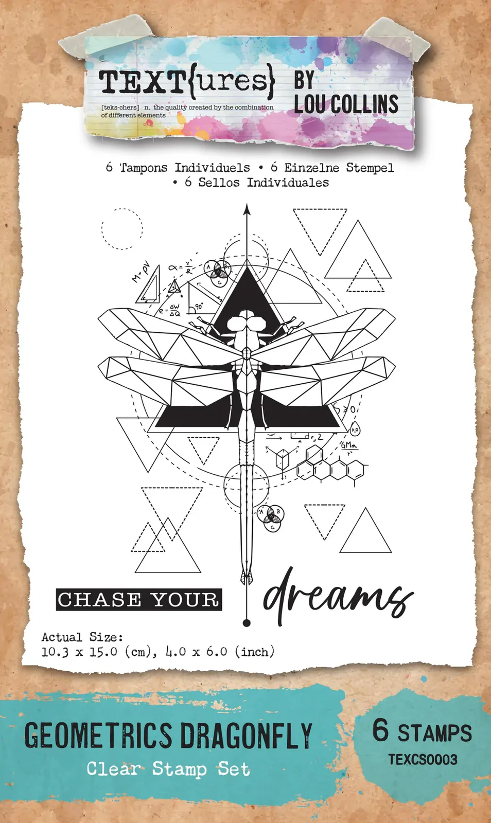 Arden Creative TEXT(ures) Geometrics Dragonfly 4" x 6" Clear Stamp Set