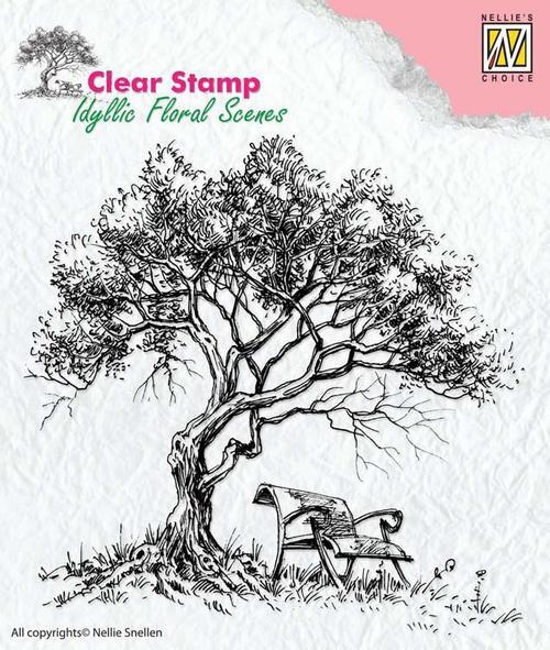 Nellie Snellen Stamp Idyllic Floral Scenes Tree with Bench