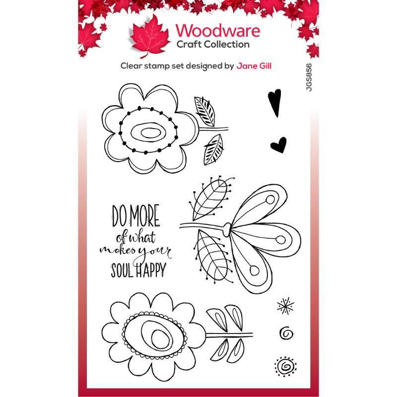 Woodware Clear Singles Petal Doodles Happy Soul 4 in x 6 in Stamp Set JGS856