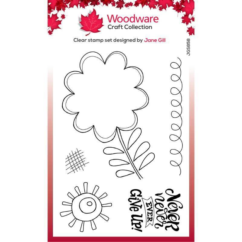 Woodware Clear Singles Petal Doodles Never Give Up 4 in x 6 in Stamp Set JGS858