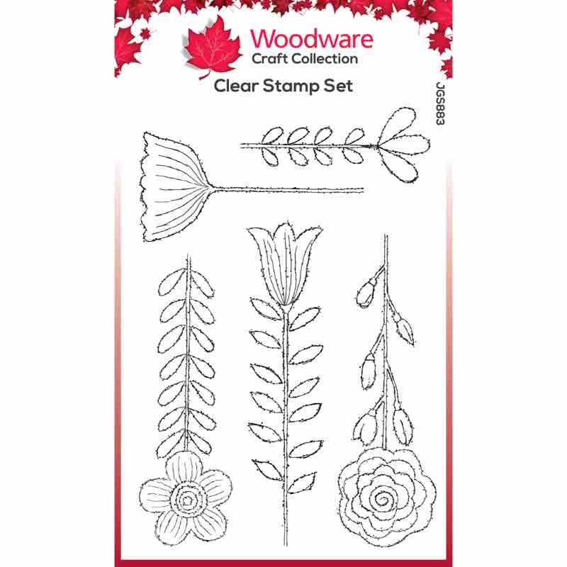 Woodware Clear Singles Flower Stems 4 in x 6 in Stamp Set JGS883
