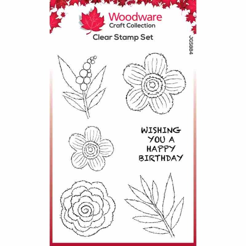 Woodware Clear Singles Flower Heads 4 in x 6 in Stamp Set JGS884