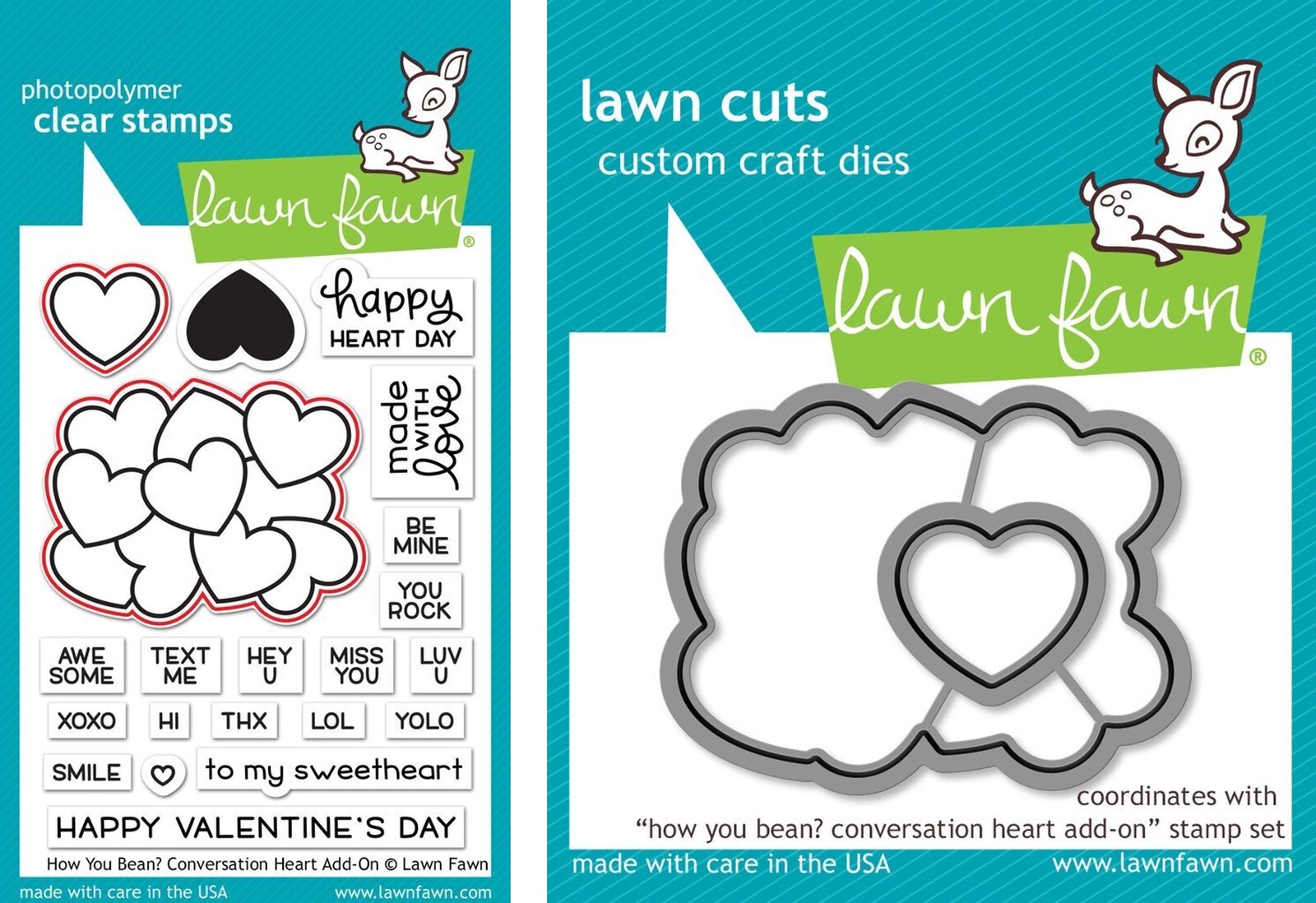 Lawn Fawn how you bean? conversation heart add-on Stamp+Die Bundle