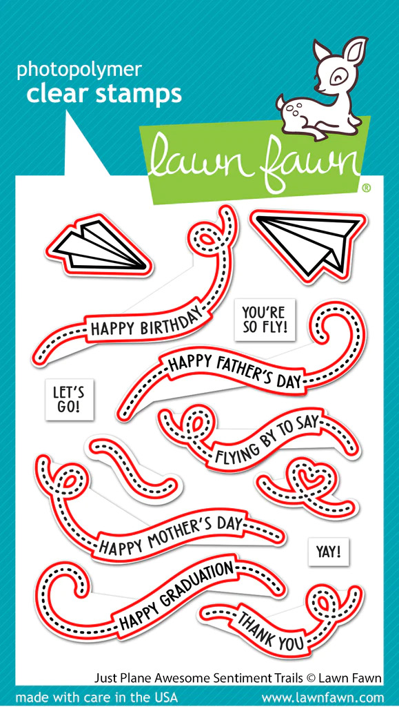 Lawn Fawn - Just Plane Awesome Sentiment Trails Stamp and Die Bundle