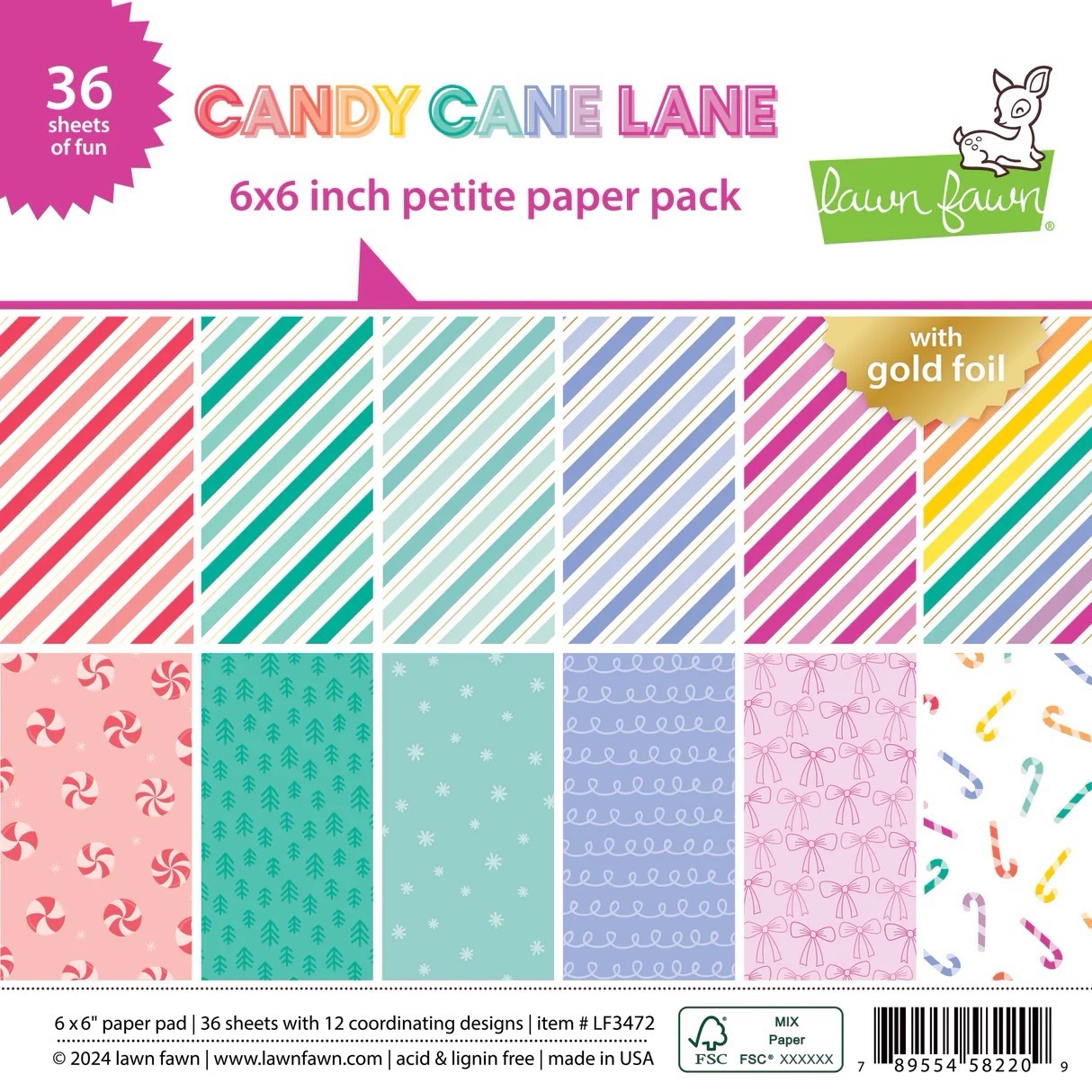 Lawn Fawn - Paper - Candy Cane Lane - Petite Paper Pack - LF3472