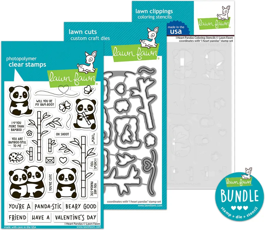 Lawn Fawn - I Heart Pandas - Stamp and Die and Colouring Stencil Bundle