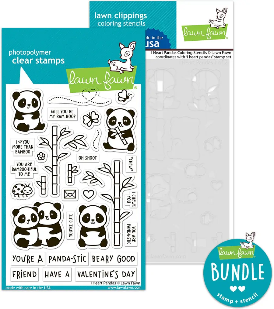Lawn Fawn - I Heart Pandas - Stamp and Colouring Stencil Bundle