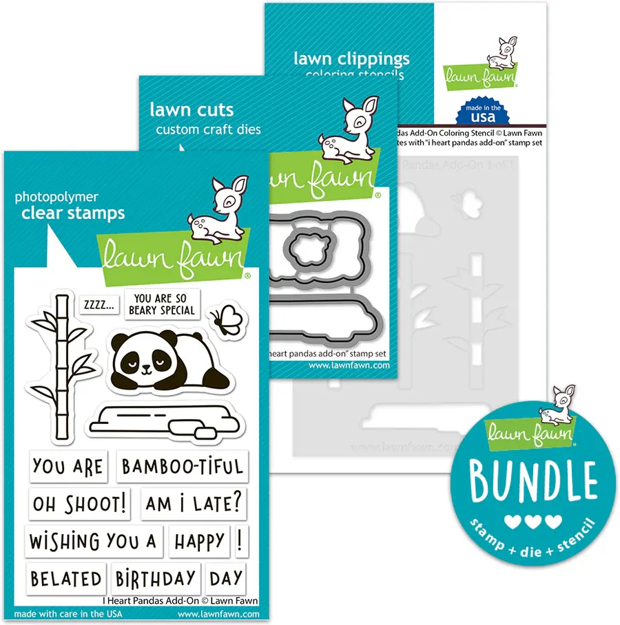 Lawn Fawn - I Heart Pandas Add-On - Stamp and Die and Colouring Stencil Bundle