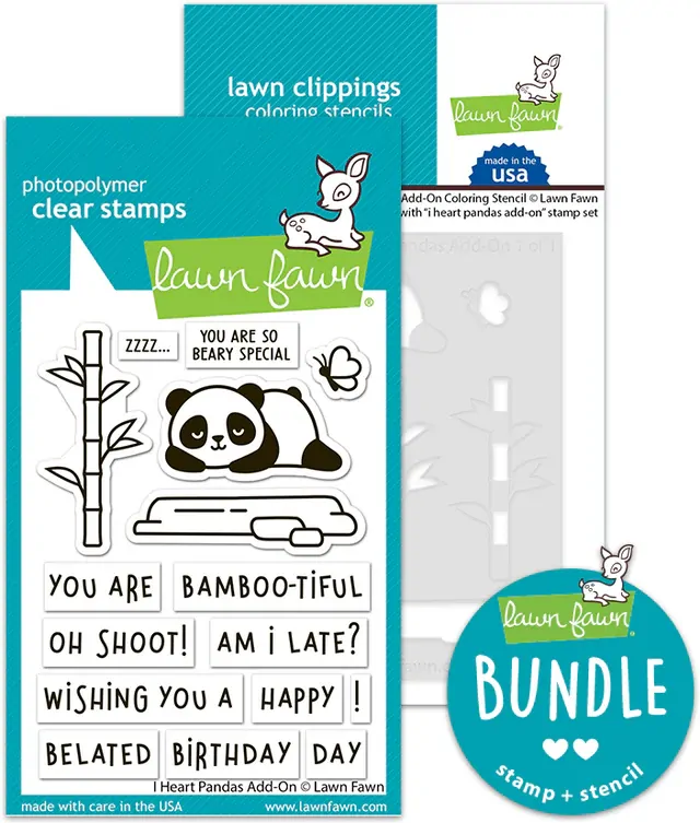 Lawn Fawn - I Heart Pandas Add-On - Stamp and Colouring Stencil Bundle