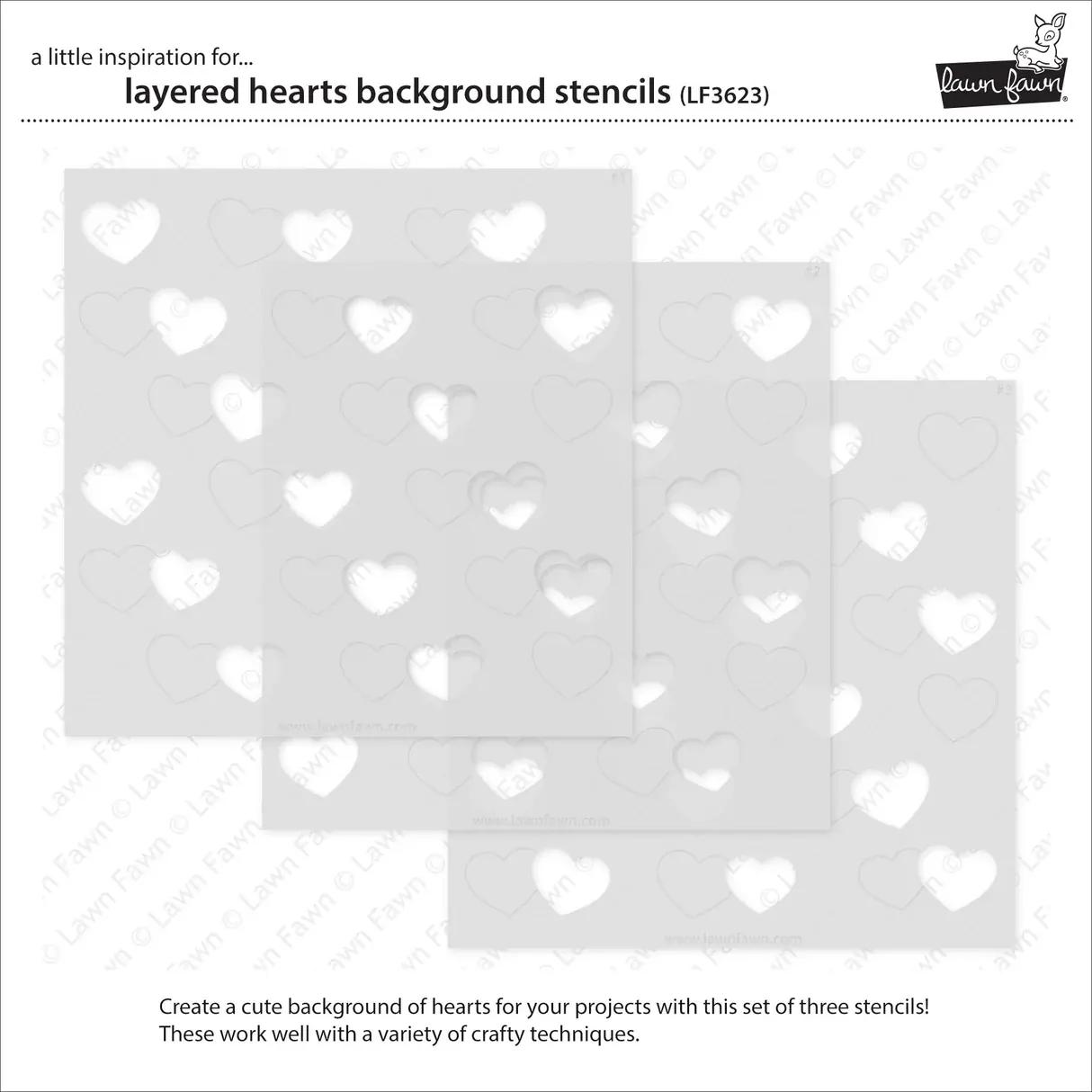 Lawn Fawn - Lawn Clippings - Layered Hearts Background Stencils - LF3623