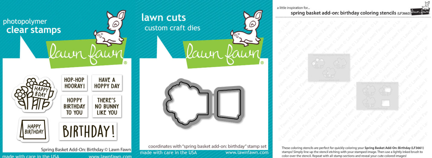 Lawn Fawn - Spring Basket Add-On: Birthday - Stamp and Die and Colouring Stencil Bundle
