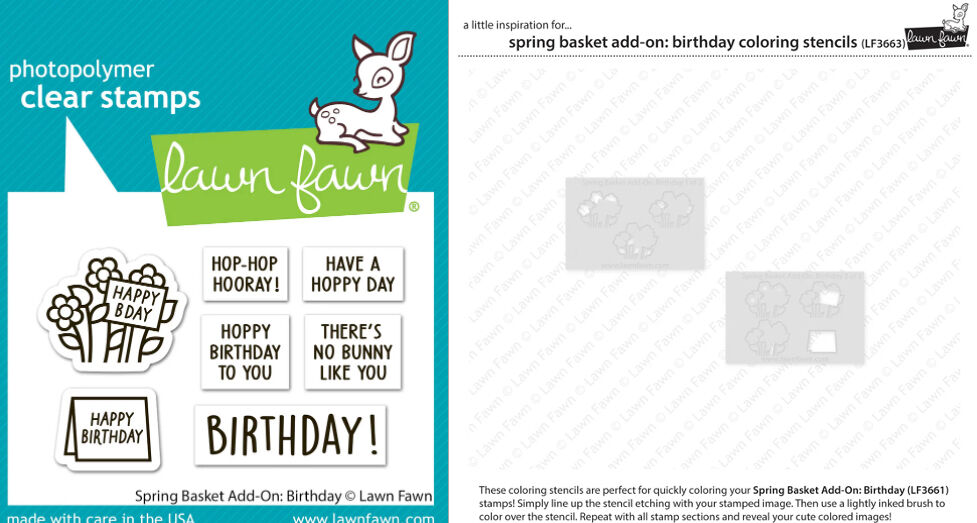 Lawn Fawn - Spring Basket Add-On: Birthday - Stamp and Colouring Stencil Bundle