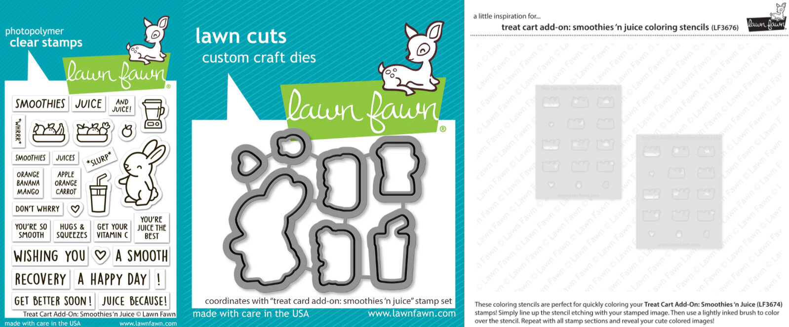 Lawn Fawn - Treat Cart Add-On: Smoothies ‘n Juice - Stamp and Die and Colouring Stencil Bundle