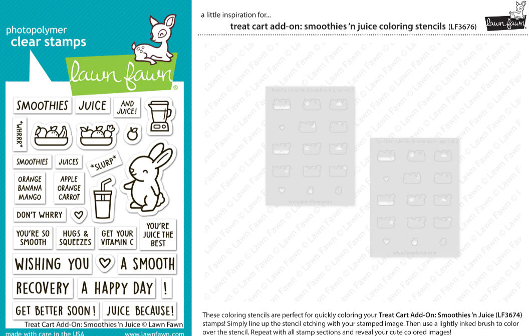 Lawn Fawn - Treat Cart Add-On: Smoothies ‘n Juice - Stamp and Colouring Stencil Bundle