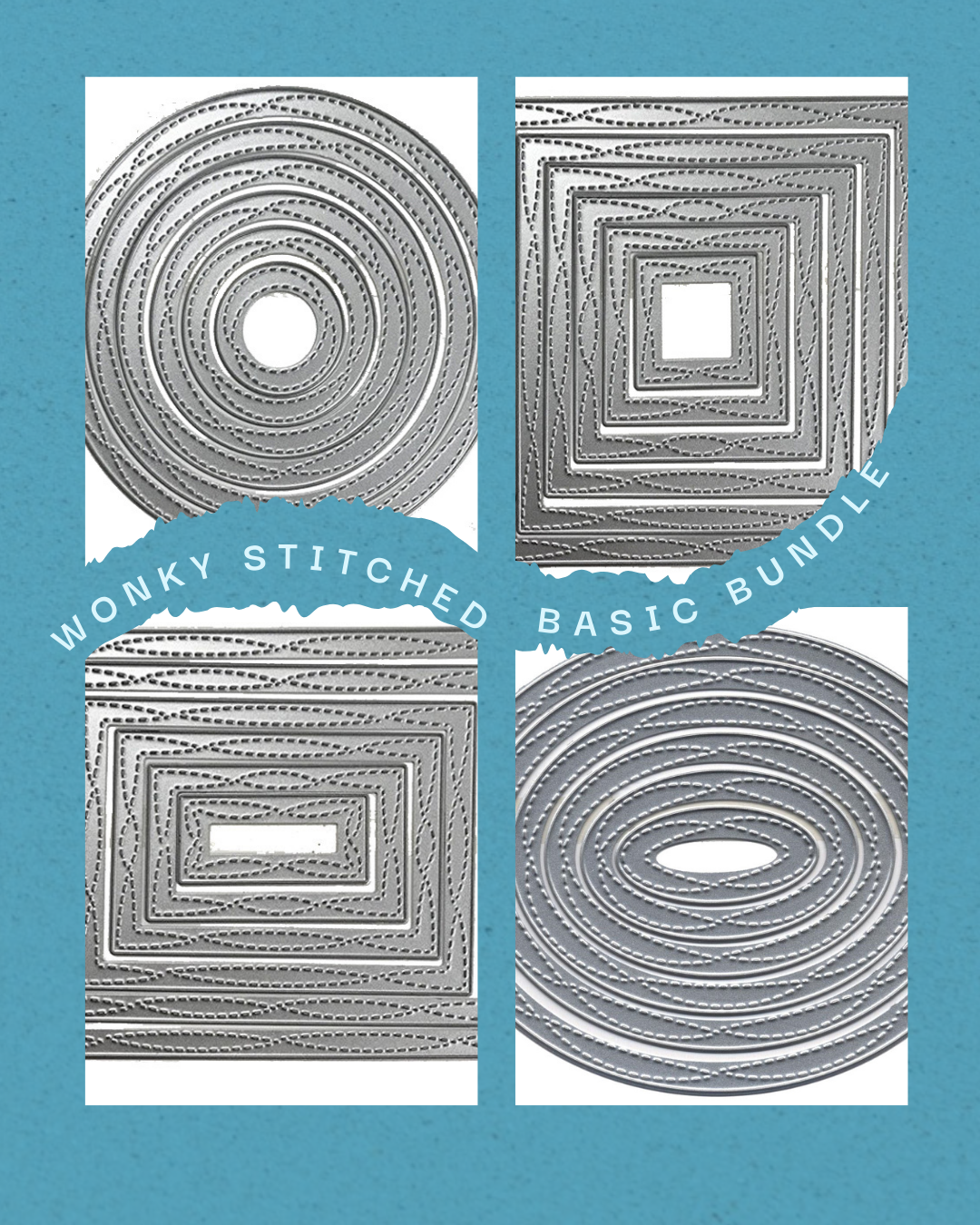 Scrap Dragon Wonky Stitched Nesting Dies Bundle Circle Square Rectangle Oval