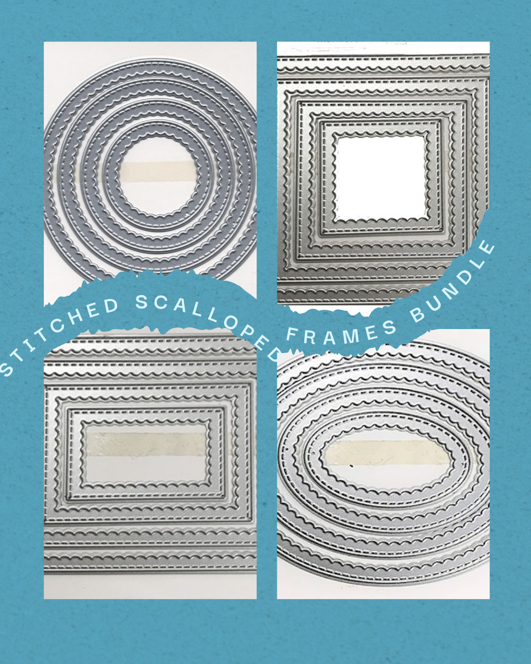 Scrap Dragon Stitched Scalloped Frames Nesting Dies Bundle Circle Square Rectangle Oval