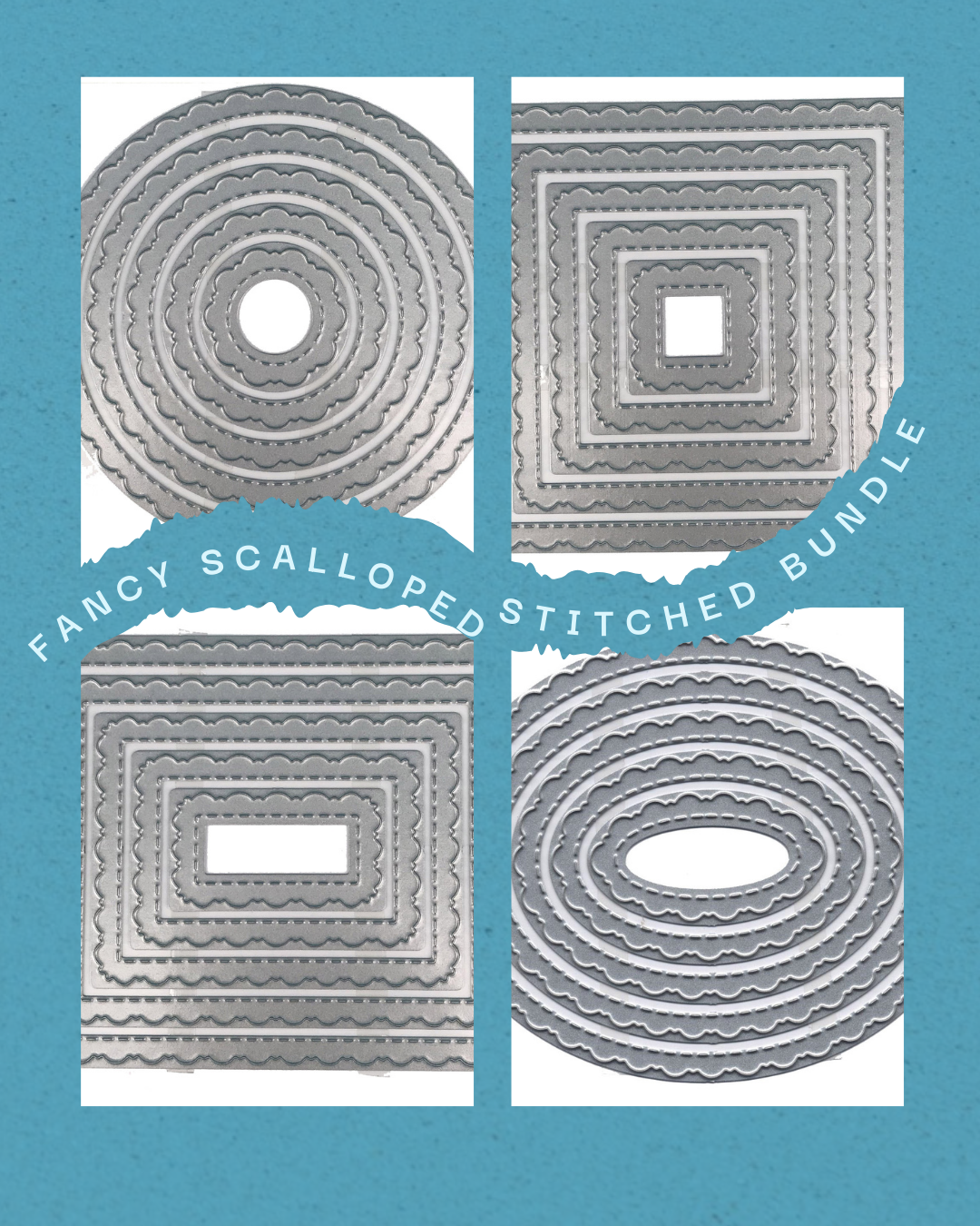 Scrap Dragon Fancy Scalloped Stitched Nesting Dies Bundle Circle Square Rectangle Oval