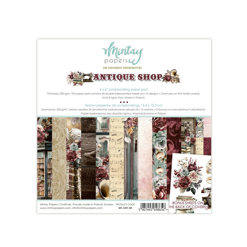 Mintay Papers 6x6 Papers 240gsm 24 Sheets Antique Shop
