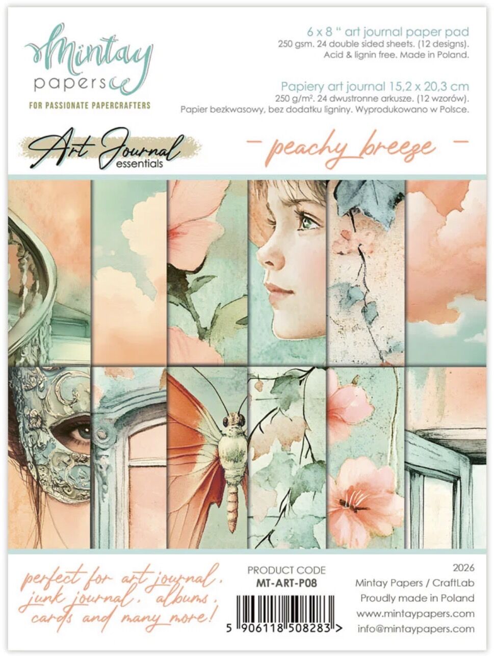 Mintay Papers 6x8 Paper Pack 240gsm 24 Sheets - Peachy Breeze - Art Journal Essentials 08