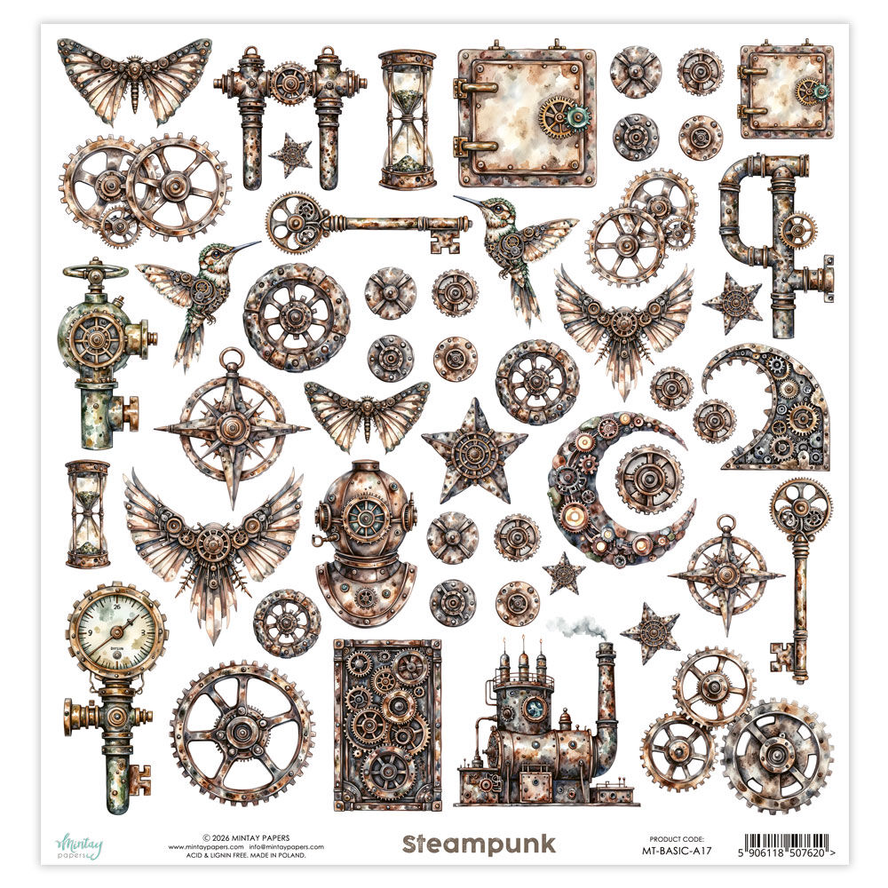 Mintay Basic Elements 12 x 12 Sheet 17 - Steampunk