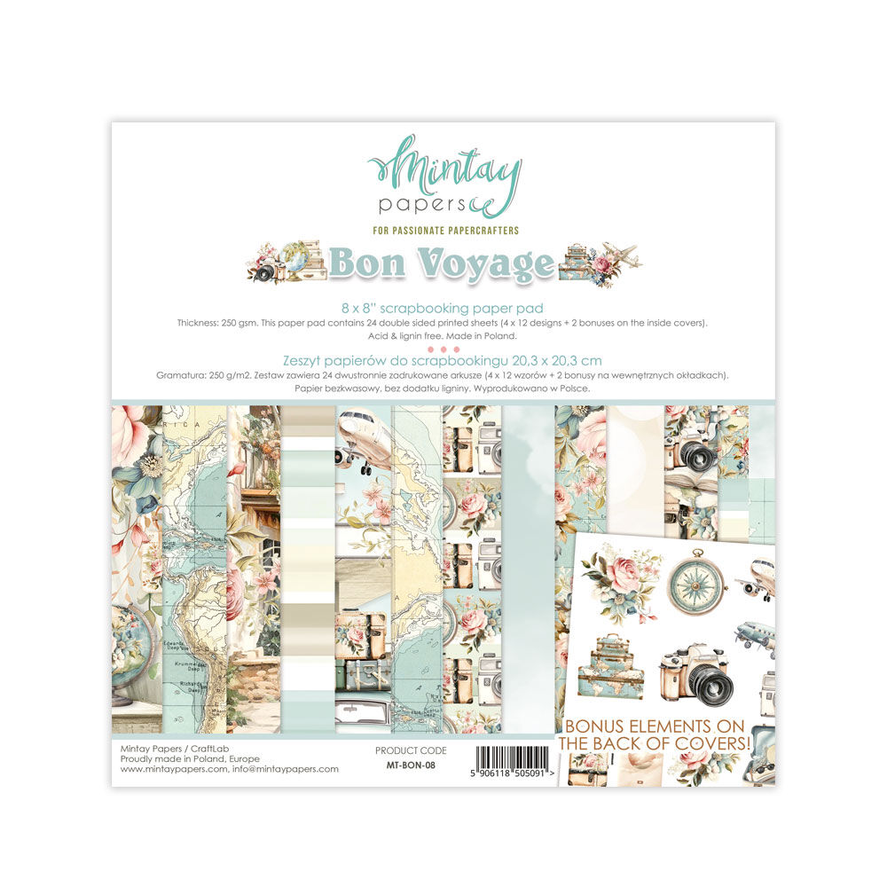 Mintay Papers 8x8 Papers 240gsm 24 Sheets Bon Voyage
