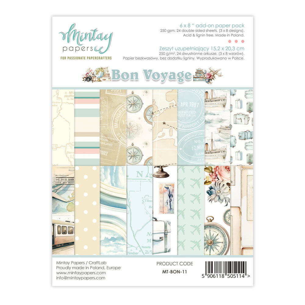 Mintay Papers 6x8 Add-on Paper Pack 240gsm 24 Sheets Bon Voyage