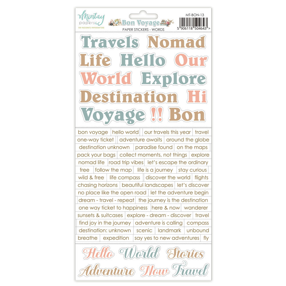 Mintay Papers 6x12 Stickers Sheet (Words) Bon Voyage