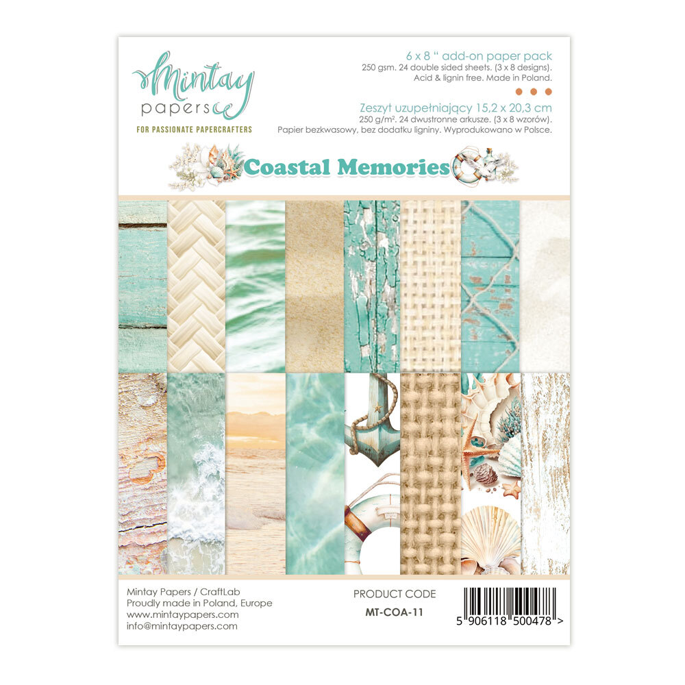 Mintay Papers 6x8 Add-on Paper Pack 240gsm 24 Sheets Coastal Memories