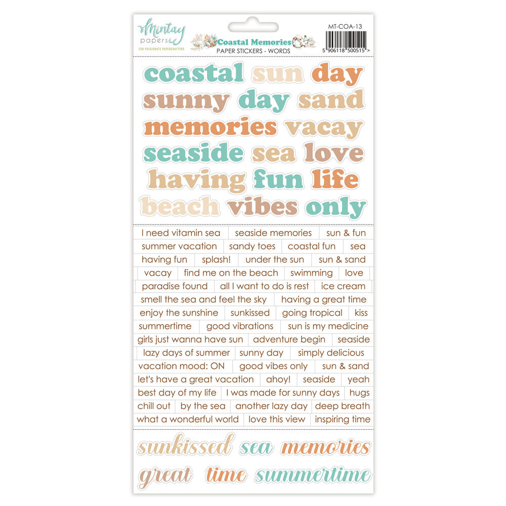 Mintay Papers 6x8 Stickers Sheet (Words) Coastal Memories