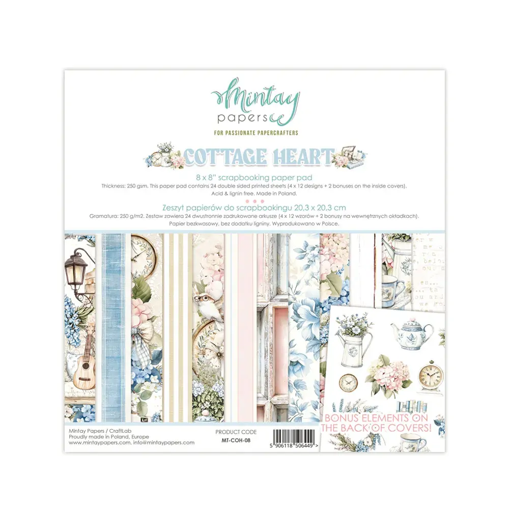 Mintay Papers 8x8 Papers 240gsm 24 Sheets Cottage Heart