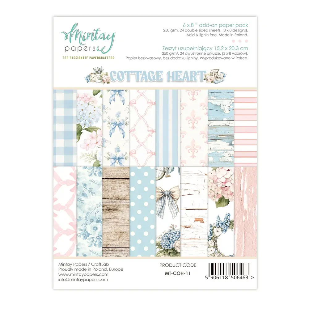 Mintay Papers 6x8 Add-on Paper Pack 240gsm 24 Sheets Cottage Heart