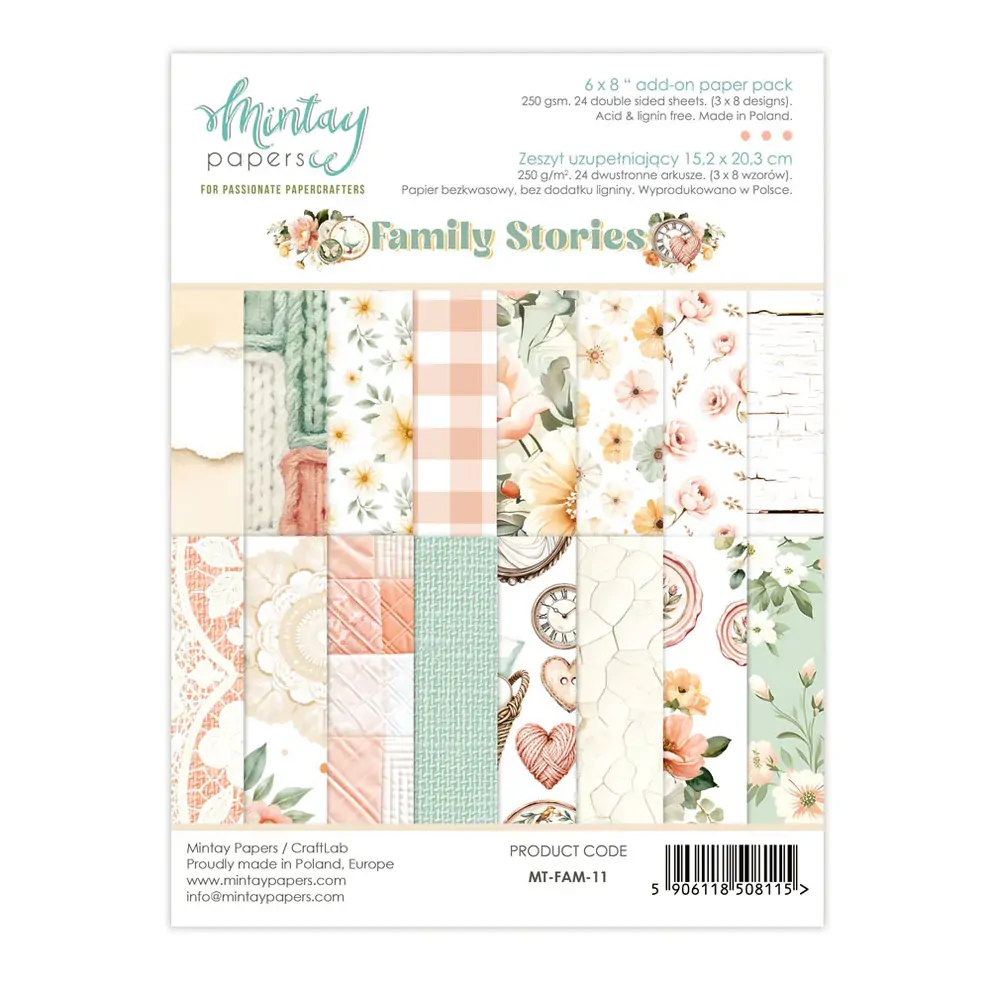 Mintay Papers 6x8 Add-on Paper Pack 240gsm 24 Sheets Family Stories