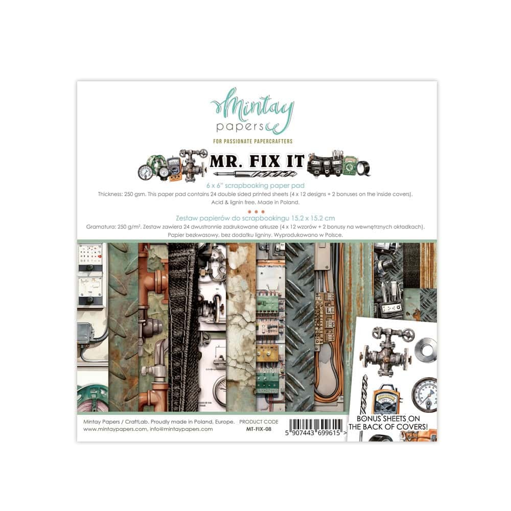 Mintay Papers 6x6 Papers 240gsm 24 Sheets Mr. Fix It