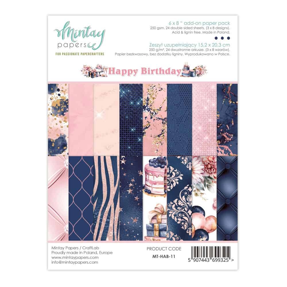 Mintay Papers 6x8 Add-on Paper Pack 240gsm 24 Sheets Happy Birthday