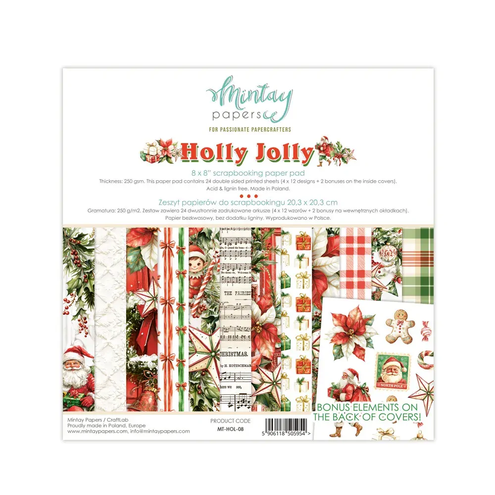 Mintay Papers 8x8 Papers 240gsm 24 Sheets Holly Jolly