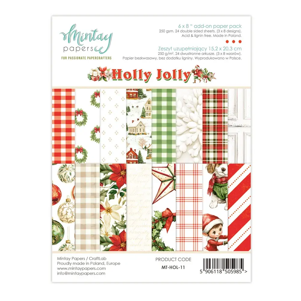 Mintay Papers 6x8 Add-on Paper Pack 240gsm 24 Sheets Holly Jolly