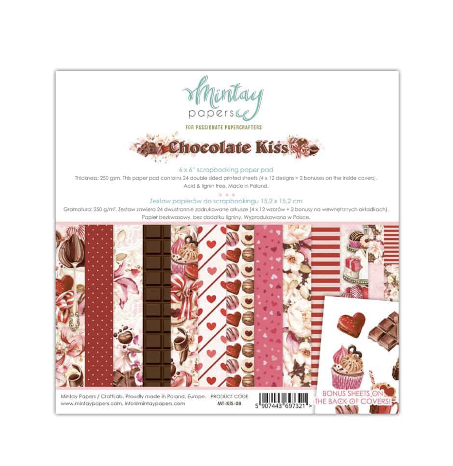 Mintay Papers 6x6 Papers 240gsm 24 Sheets Chocolate Kiss