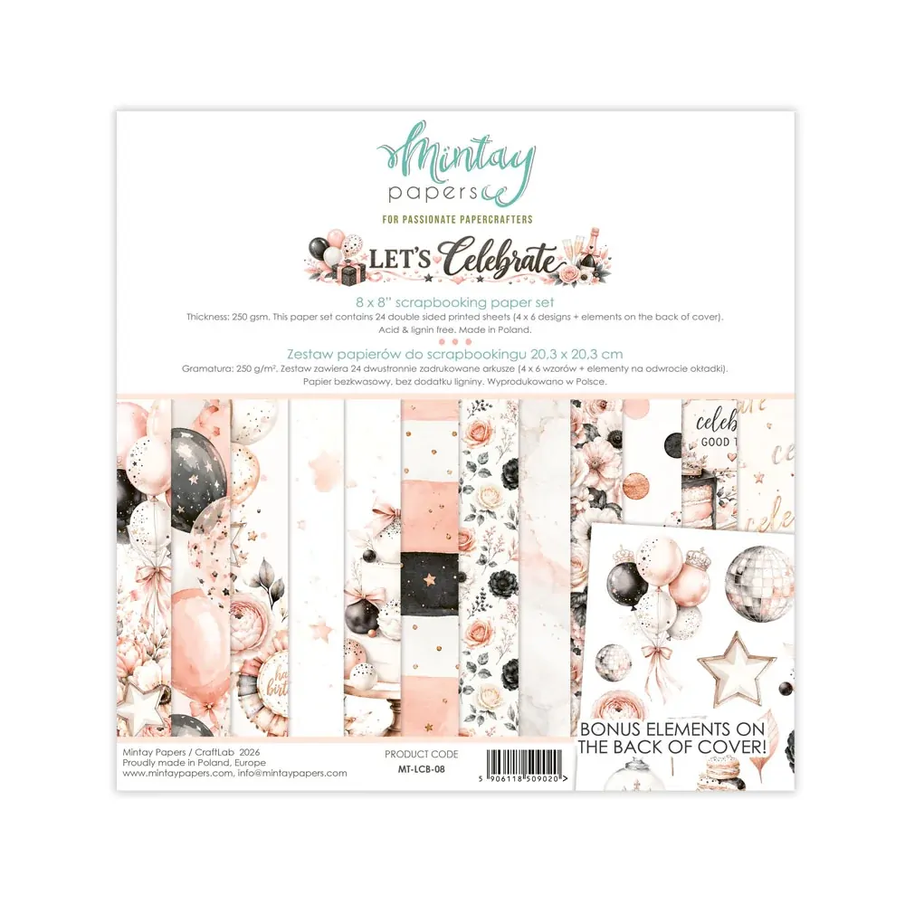 Mintay Papers 8x8 Papers 240gsm 24 Sheets Let's Celebrate